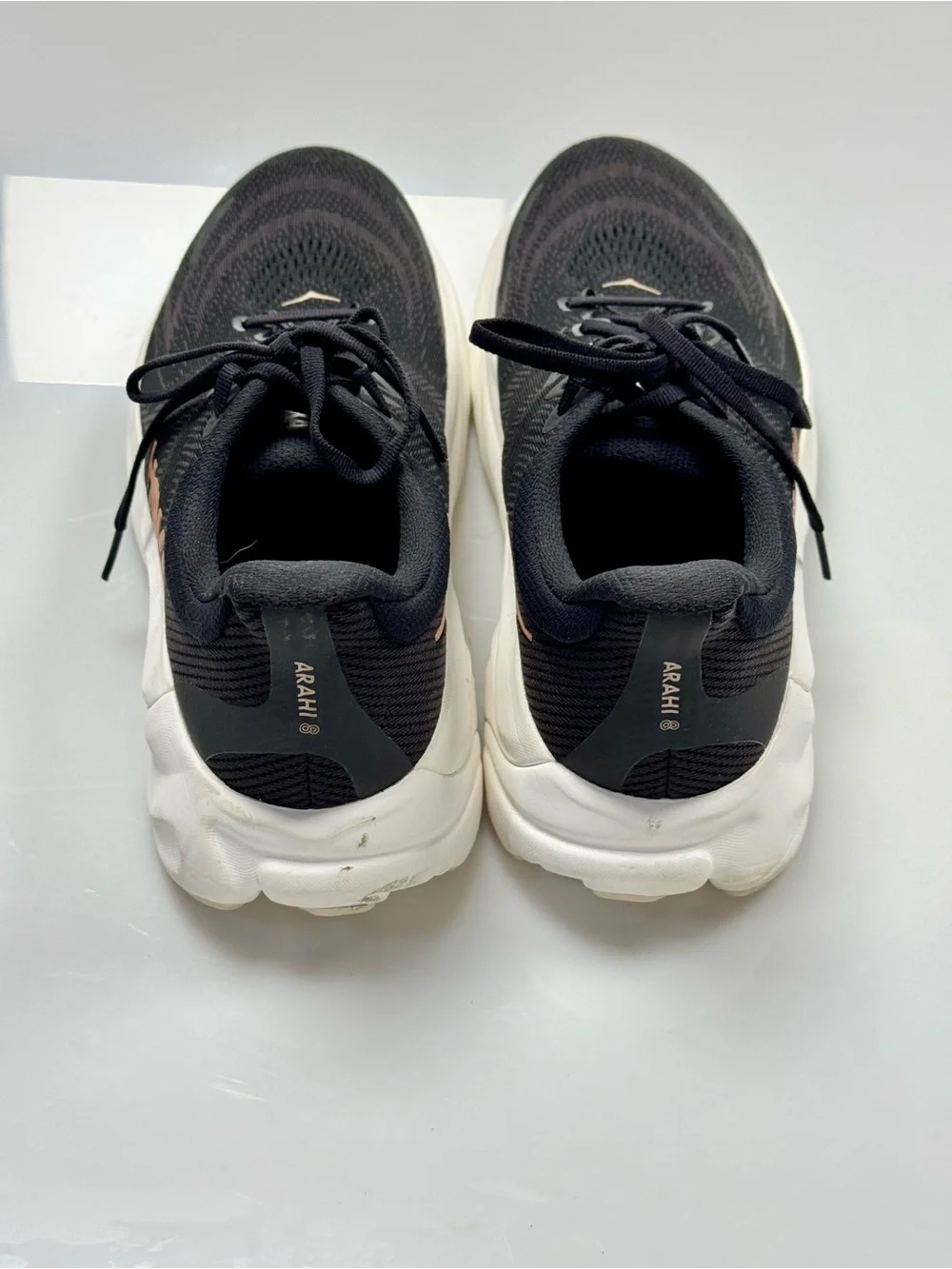 HOKA Arahi 6 Women’s 11B Black White Rose Gold Stability Running Shoes